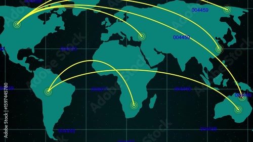 Animated of world map, Infographic, animation on background. infographic animation overlays data points across a detailed world map.