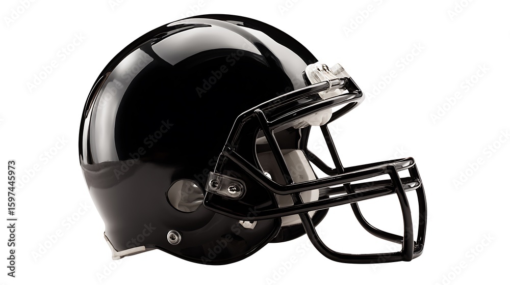 Naklejka premium A black football helmet, shiny and with a face mask. .