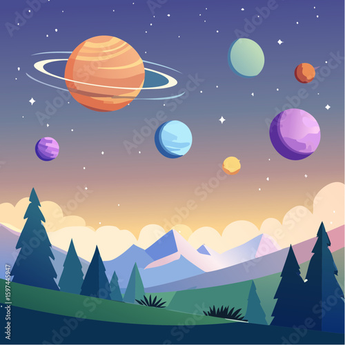 Majestic cosmic landscape with planets