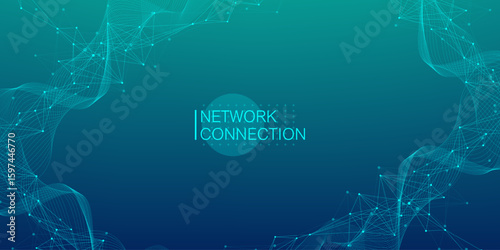 Abstract tech network connection dots. Digital technology and big data analysis background. White background with plexus lines. Geometric background with abstract mesh