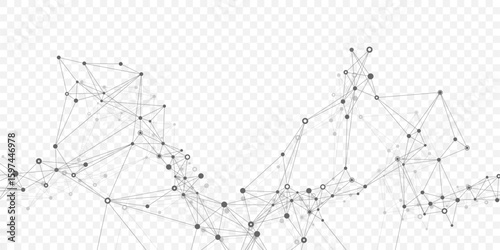 Abstract tech network connection dots. Digital technology and big data analysis background. White background with plexus lines. Geometric background with abstract mesh