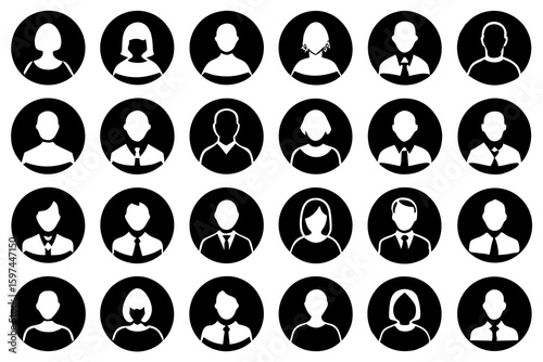 Collection of 24 Simple Black and White Profile Icons