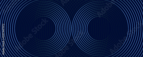 Abstract glowing circle lines on dark blue background. Geometric stripe line art design. Modern shiny blue lines. Futuristic technology concept. Suit for poster