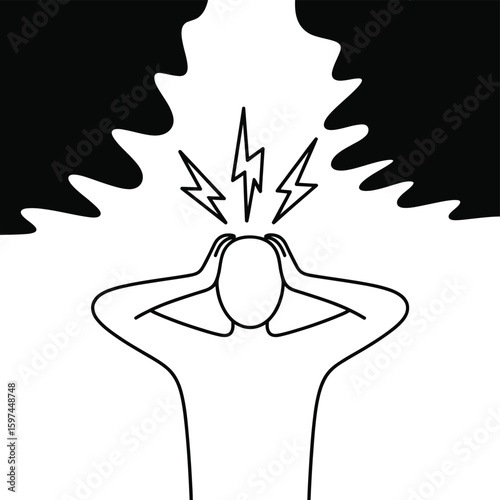 Line art illustration of a person experiencing stress and anxiety