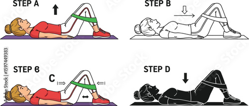 How to do resistance band hip thrust exercise guide for glute activation and strength training workout vector