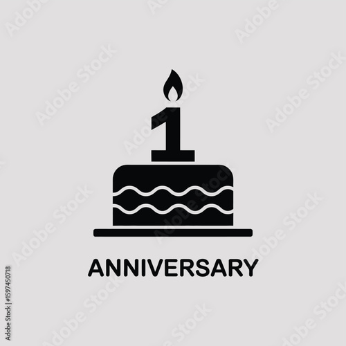 First Anniversary Cake Icon with Number One and Candle