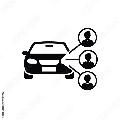 Car sharing concept icon with three people sharing a vehicle