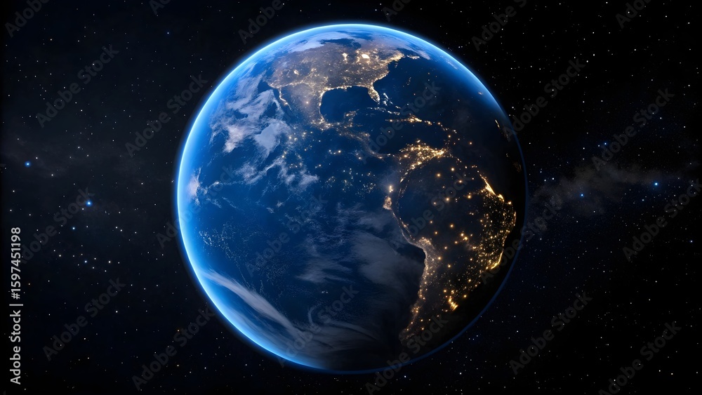 Obraz premium Earth glows with city lights from space at night