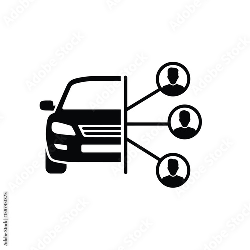Car Sharing Icon with Multiple Users Connected to Vehicle
