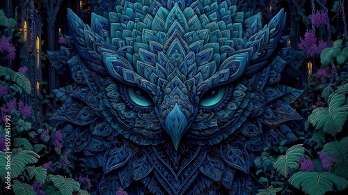 Wallpaper Mural Ornate blue owl face detailed with intricate patterns in a dark enchanted forest Torontodigital.ca