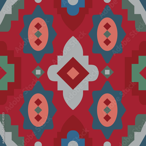 Geometric abstract carpet pattern. Tribal simple vector seamless background. Oriental mosaic rag ornaments