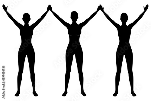 Silhouettes show women raising arms together now