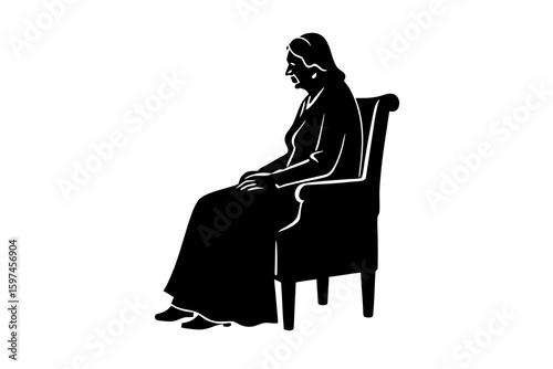 Silhouette of an elder woman sitting on a chair