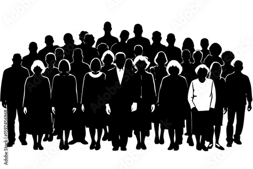 Crowd silhouette shows diverse group of people