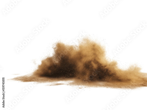 Realistic sandy dust cloud billowing upwards isolated on transparent background