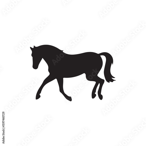 Black silhouette of a horse walking on a white background animal 2