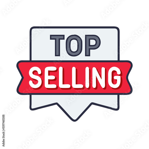 Top selling badge with red ribbon and gray background  
