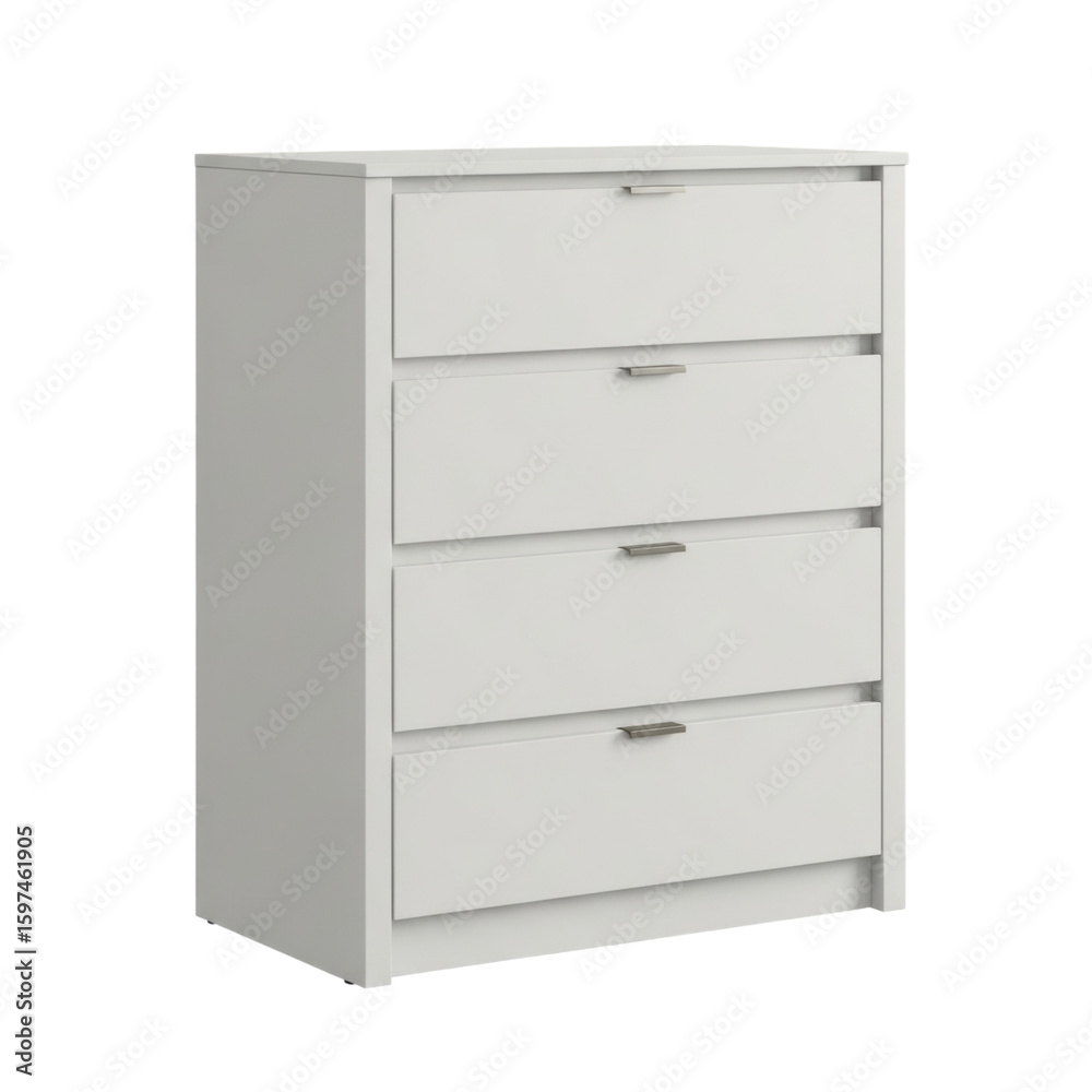 White modern four-drawer dresser with minimalist metal handles White modern four-drawer dresser with minimalist metal handles