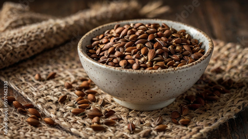 Brown Seeds in a Speckled Ceramic Bowl