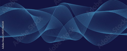 Abstract glowing wave lines on dark blue background. Dynamic wave pattern. Modern flowing wavy lines. Futuristic technology concept. eps10