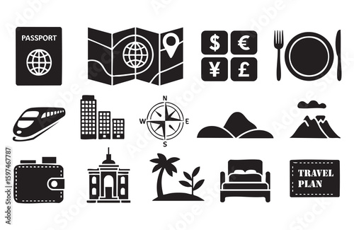 Travel and currency icons dollar euro