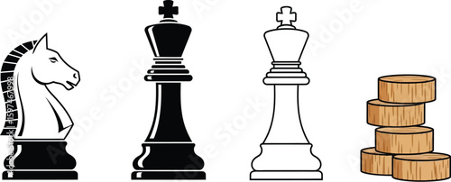 Chess pieces vector illustration knight king checkers game strategy board game competition tactic