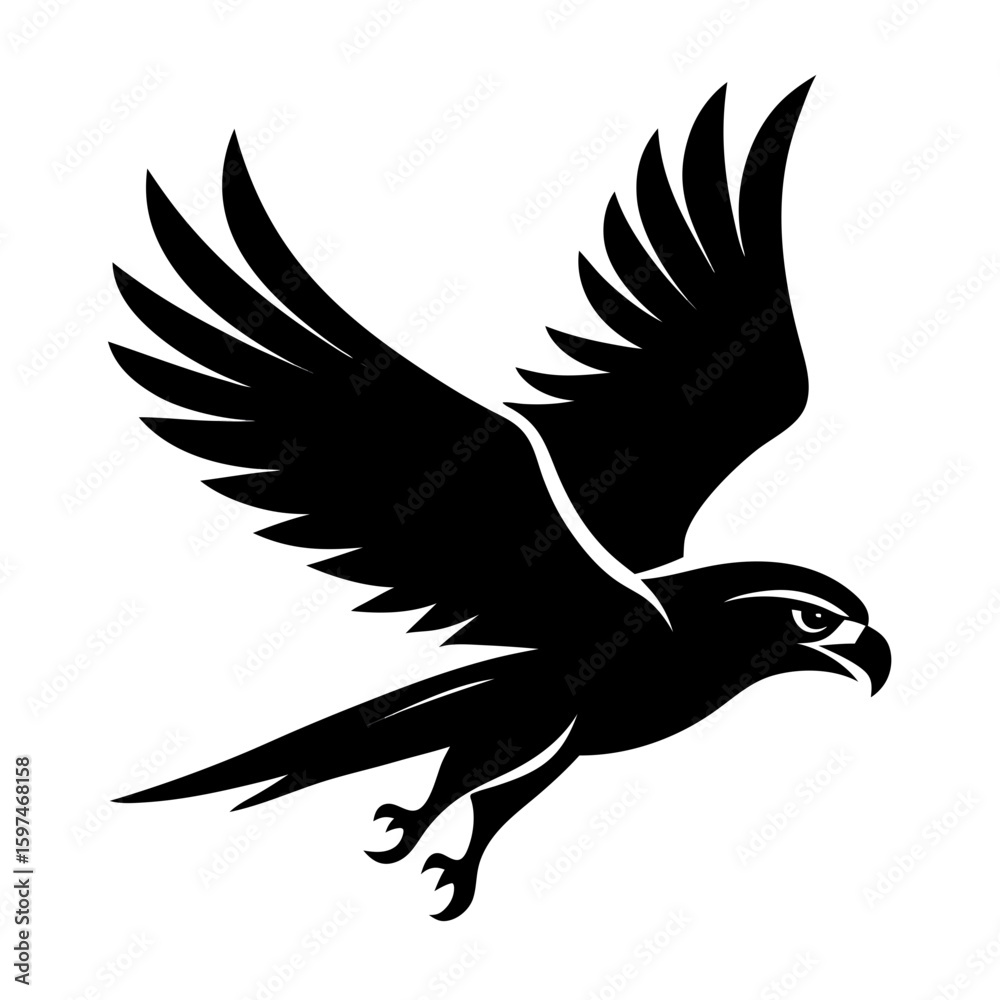 Obraz premium Hawk flying clean black silhouette vector 