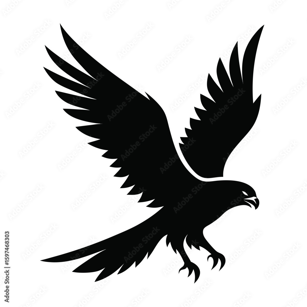 Obraz premium Hawk flying clean black silhouette vector 