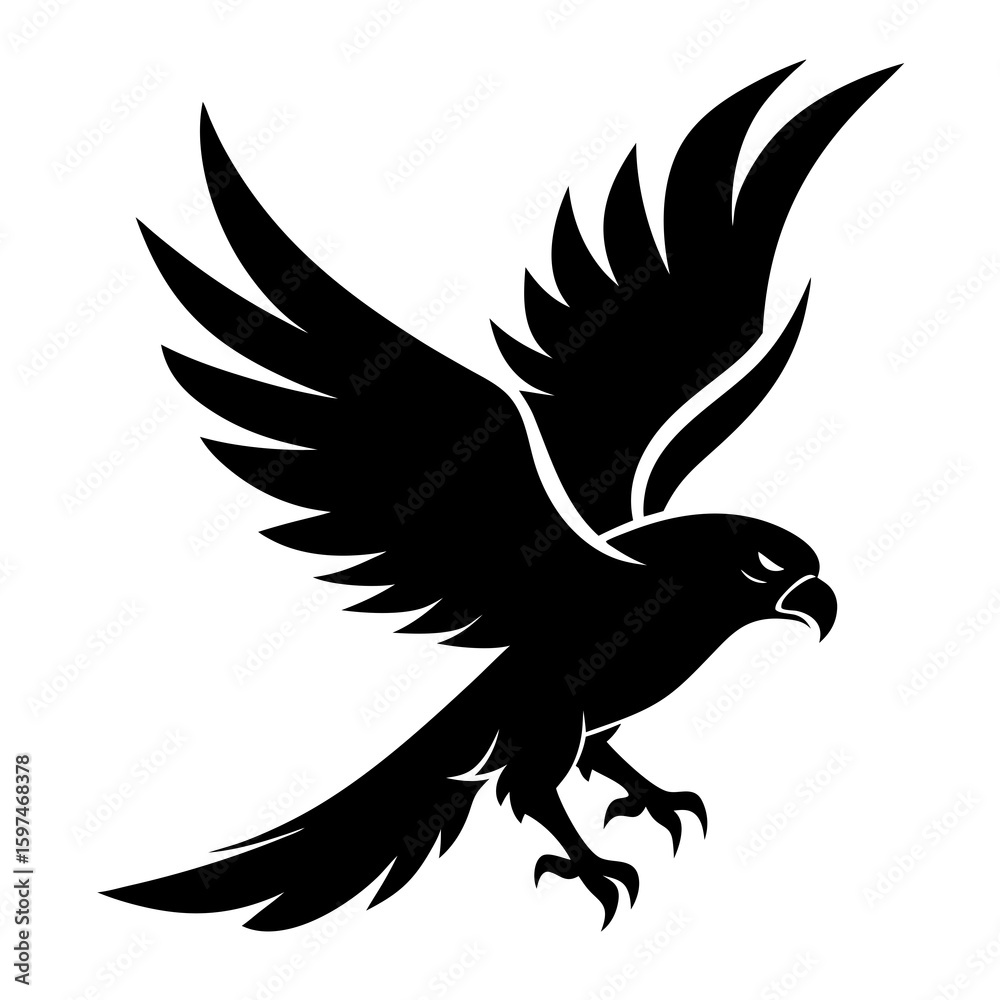 Obraz premium Hawk flying clean black silhouette vector 