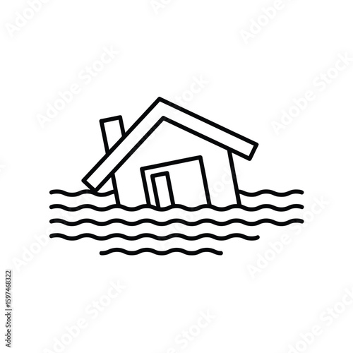 Flooded house outline icon representing natural disaster and climate change