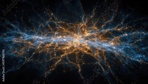 Abstract cosmic web, vibrant hues, intricate network