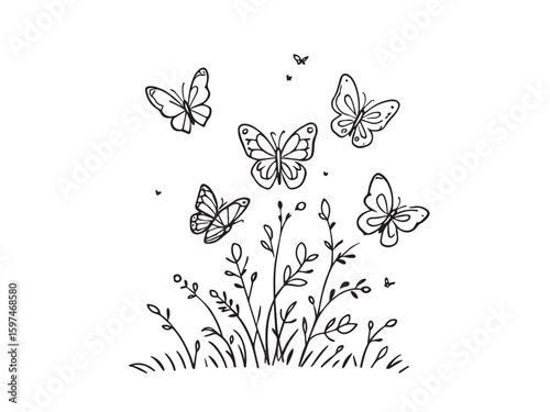 butterfly bush floral line art