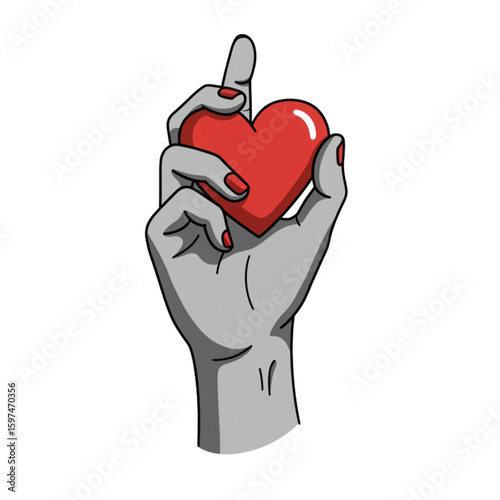 Hand delicately holding a vibrant red heart, symbolizing love, affection and connection with care