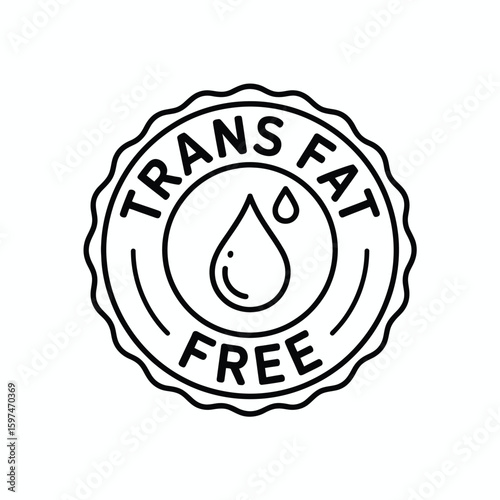 Trans Fat Free Label Icon with Drop of Oil Symbol