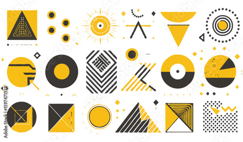 Abstract Geometric Composition Featuring Bold Black and Yellow Shapes, Creating a Modern and Eye Catching Visual Design