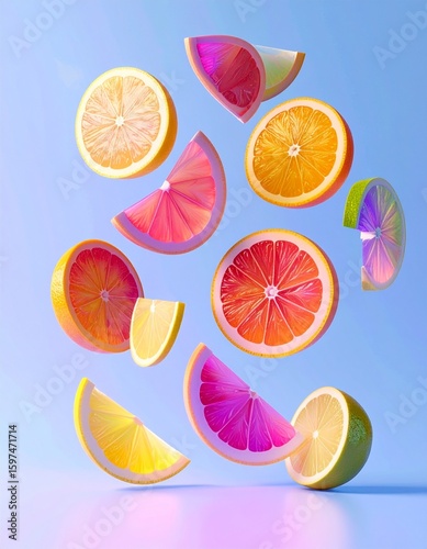 sliced fruits floating in the air