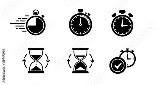 Vector Icons: Fast Timer, Express Service, and Deadline