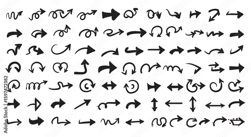 Naklejka premium Vector Arrows: Circular, Looped, and Pointing Designs