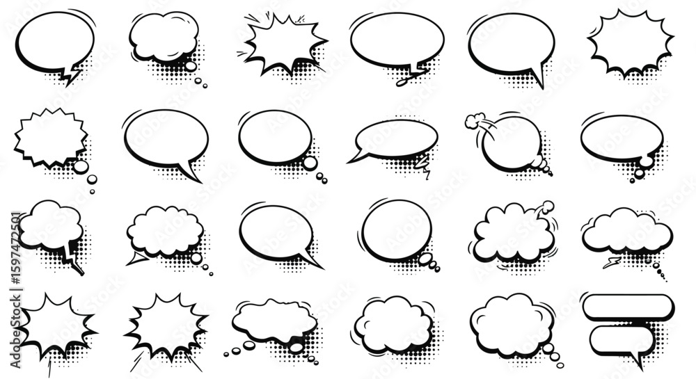 Fototapeta premium Modern Cartoon Speech Bubbles with Halftone Dots