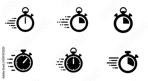 Minimalist Black and White Fast Stopwatch Icon Set