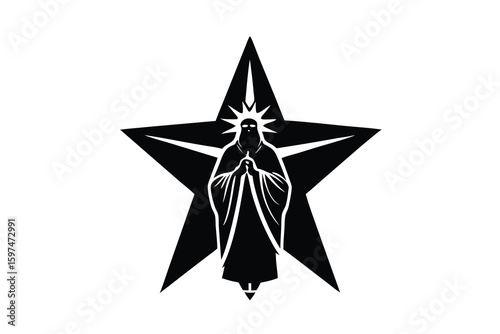 Black and White Figure with Star Icon for Graphic Design
