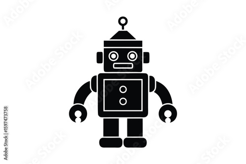 Simple Black Robot Silhouette Isolated on White Background for Design