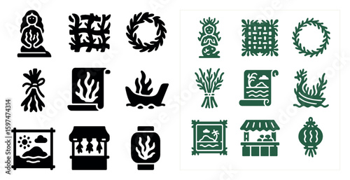 Nature and craft solid icons set – earthy, silhouette, organic symbols