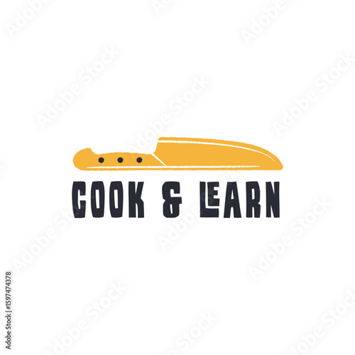 Cook Learn Logo. Simple cook learn logo for culinary branding, food blog, packaging or kitchen design. Vector illustration.
