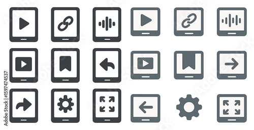 Modern technology outline icons set – sleek, digital, gadget interface symbols