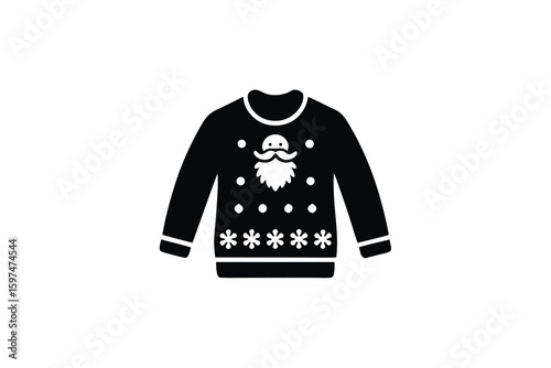 Ugly Christmas Sweater Icon with Santa Claus and Snowflake Design