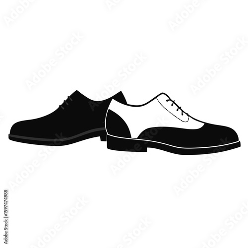 Classic black and white oxford shoes side by side illustration