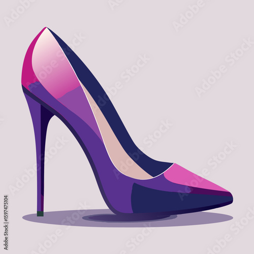 Stylish purple high heel shoe with pink accents and a stiletto heel