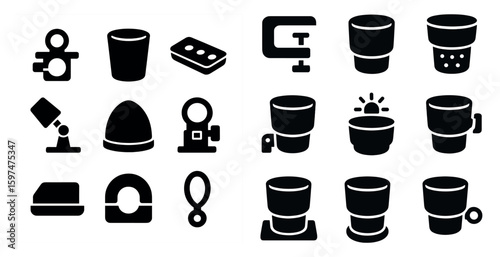 Coffee equipment silhouette icons set – solid, filled, brewing symbols