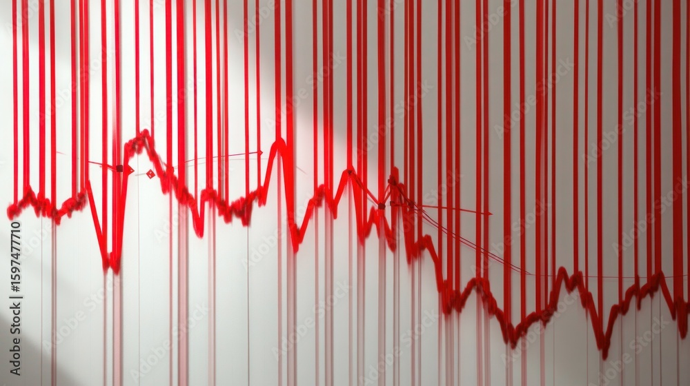Fototapeta premium Red dripping lines on white wall